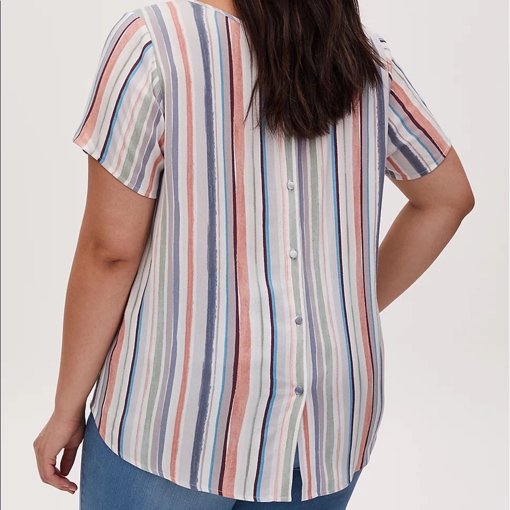 Torrid Multi Stripe Gauze Button Back Blouse - image 3